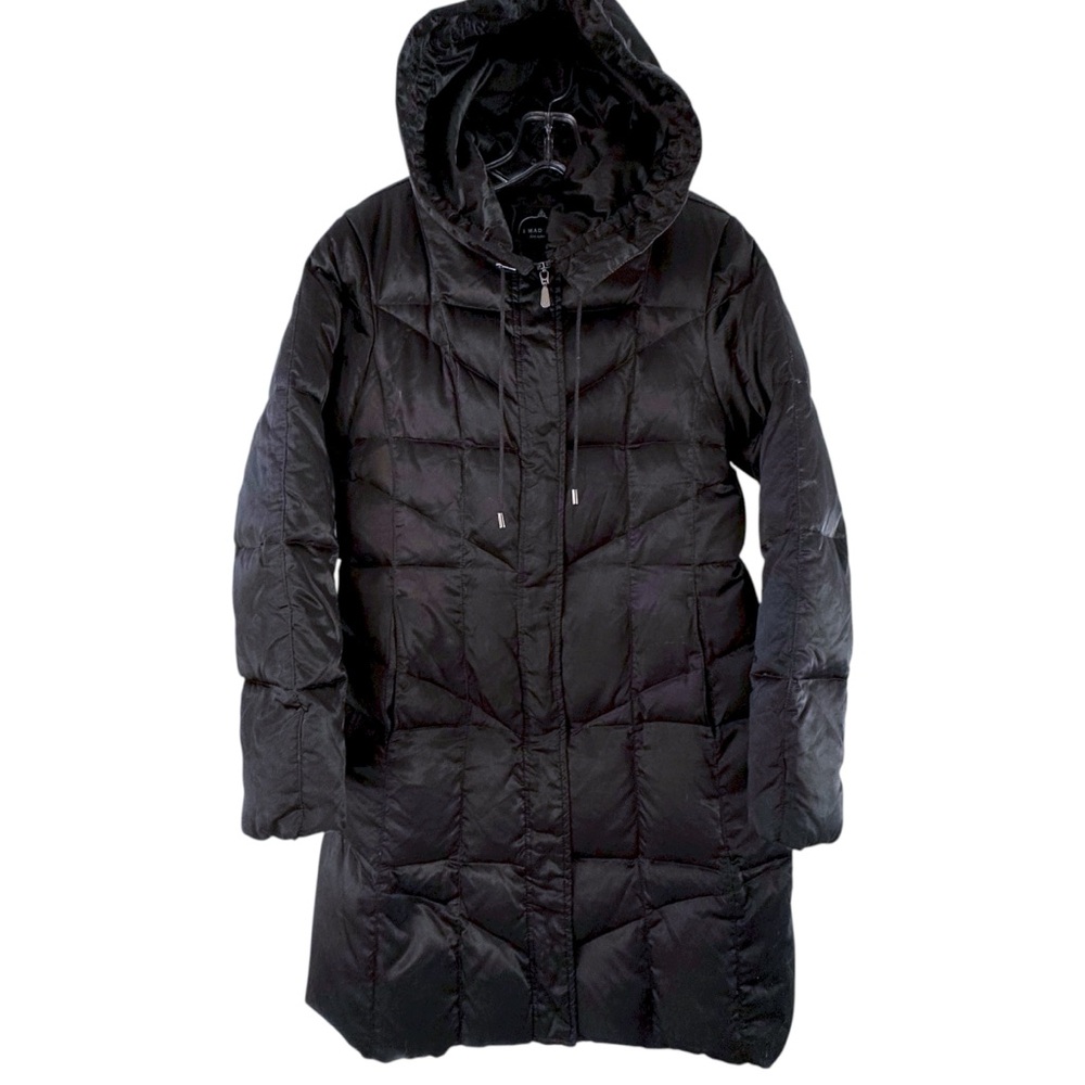 1 Madison Down Puffer Coat Black Satin Hooded High Neck Winter M